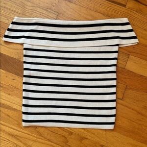 Zara Black and Cream Striped Off The Shoulder Top